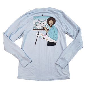 Rip N Dip Long Sleeve T Shirt Bob Ross On Back Light Blue Size XS Mens Or Womens